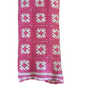Handmade Pink and White Crochet Blanket, 96x58, Pink/White, Granny Square